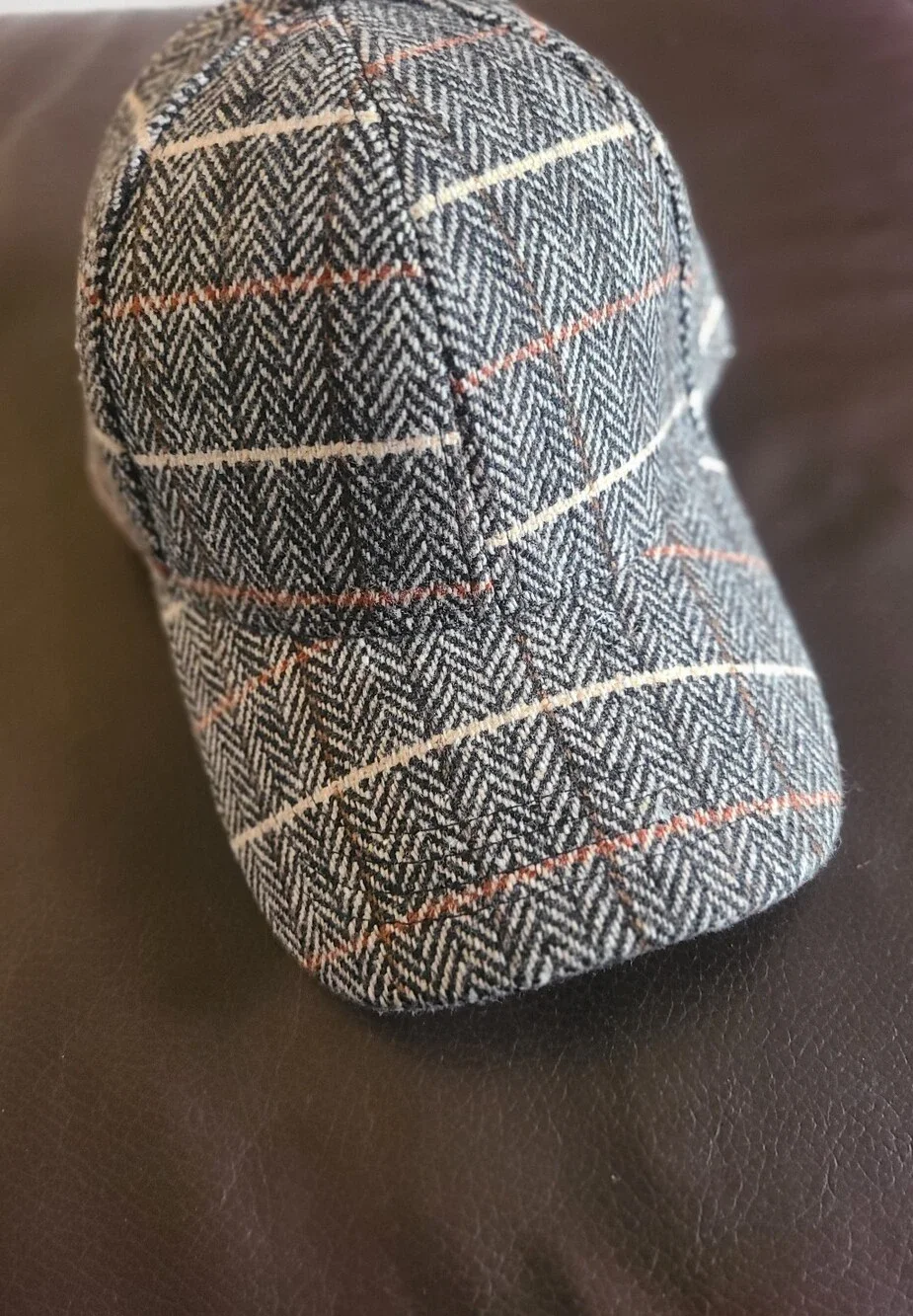 Women's Grey Herringbone Plaid Baseball Cap